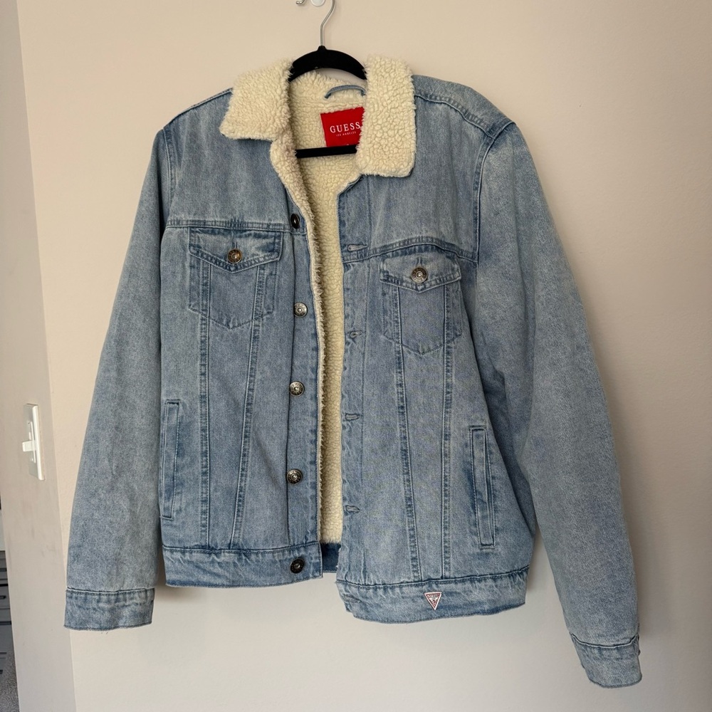 Men’s Guess Light Blue Denim Jacket with Sherpa Lining